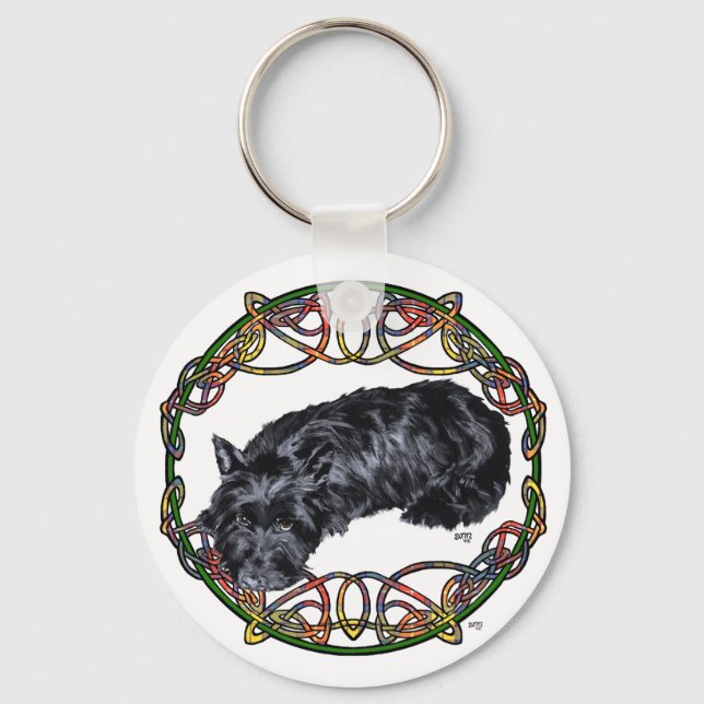 Resting Scottie Celtic Knotwork Keychain (Front)