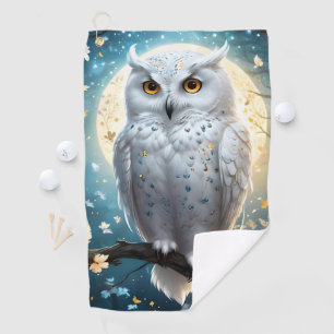 Resting Snow Owl With Sparkle, Golf Towel