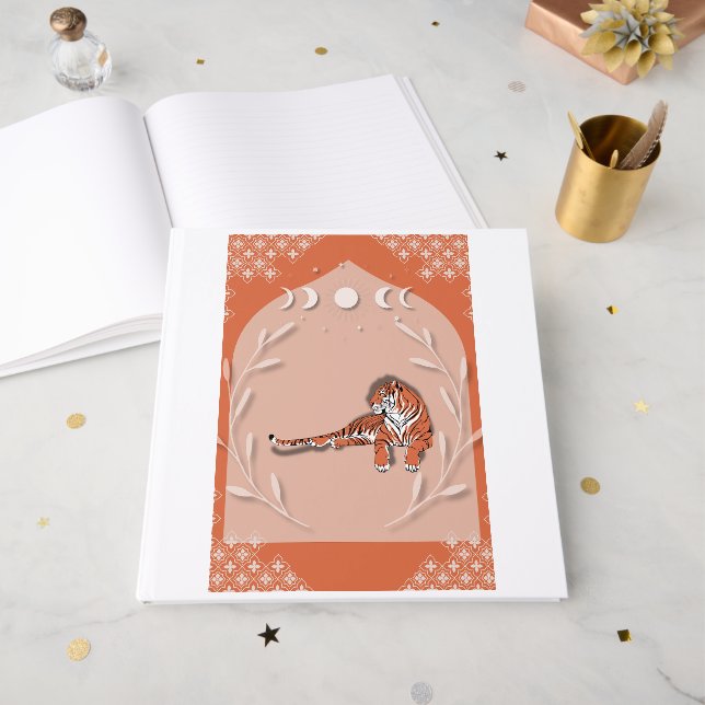 Resting Tiger Moon Phases Guest Book (Front Open)