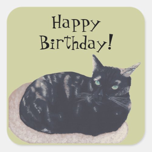 Resting Tortoise Shell Cat Happy Birthday Stickers