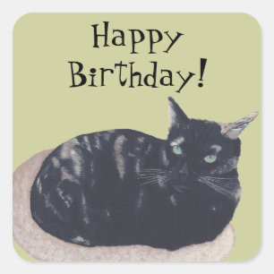 Resting Tortoise Shell Cat Happy Birthday Stickers