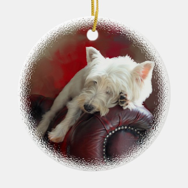 Resting Westie Ceramic Ornament (Front)