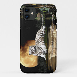 Resting White Tiger & Moon Big Cat Wildlife iPhone 11 Case