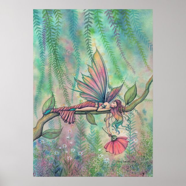 Resting Willow Flower Fairy Fantasy Art Poster (Front)