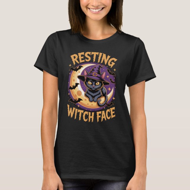 Resting Witch Face Black Cat Halloween Cat Lover T-Shirt (Front)