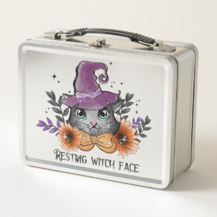 Resting Witch Face – Cat with Witch Hat Metal Lunch Box