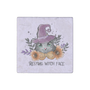 Resting Witch Face – Cat with Witch Hat Stone Magnet
