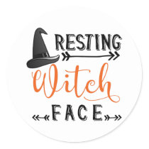 resting witch face classic round sticker