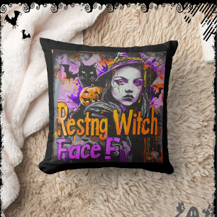 Resting Witch Face ExDesigner Halloween Throw Pillow