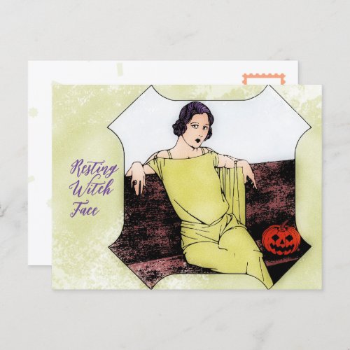 Resting Witch Face Fashionable Vintage Woman Postcard