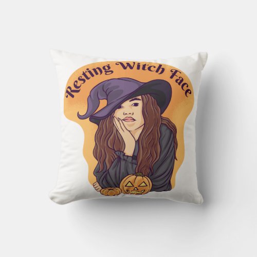 Resting Witch Face Ghost Halloween Groovy Throw Pillow