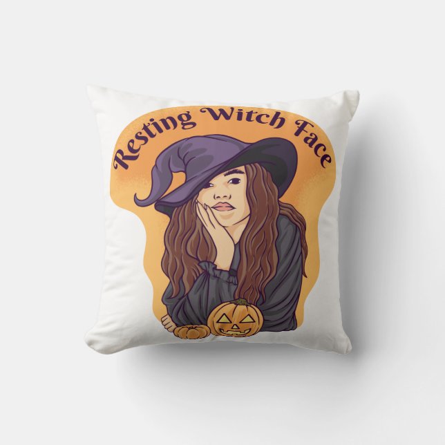 Resting Witch Face Ghost Halloween Groovy Throw Pillow (Front)