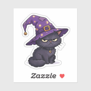 Resting Witch Face Grumpy Black Cat Halloween Sticker
