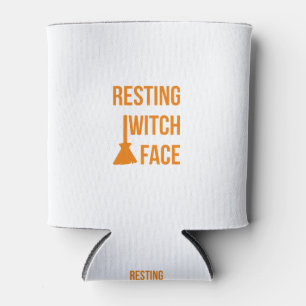 Resting Witch Face Halloween Fly On A Broom Can Cooler