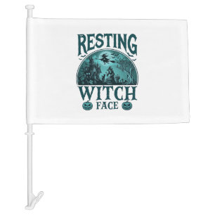 Resting Witch Face Halloween Haunted House Cauldro Car Flag