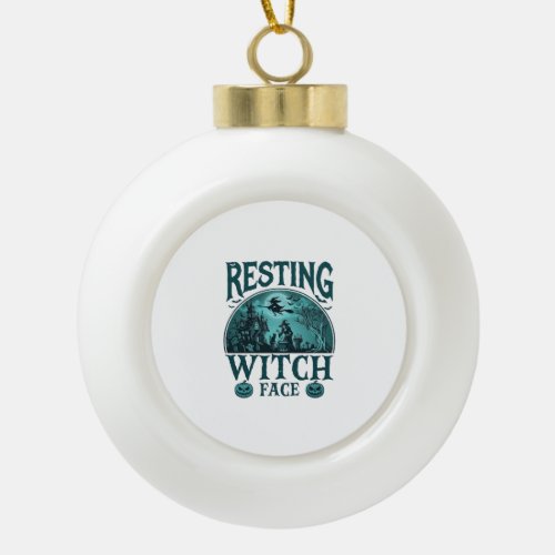 Resting Witch Face Halloween Haunted House Cauldro Ceramic Ball Christmas Ornament