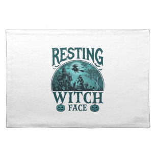 Resting Witch Face Halloween Haunted House Cauldro Cloth Placemat