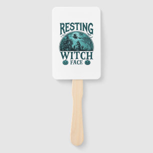 Resting Witch Face Halloween Haunted House Cauldro Hand Fan