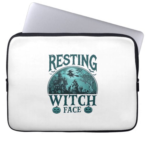 Resting Witch Face Halloween Haunted House Cauldro Laptop Sleeve