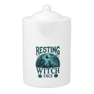 Resting Witch Face Halloween Haunted House Cauldro Teapot