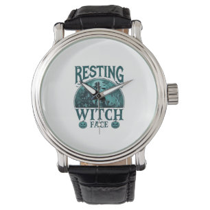 Resting Witch Face Halloween Haunted House Cauldro Watch