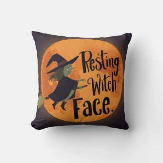 Resting Witch Face Halloween Moon Throw Pillow