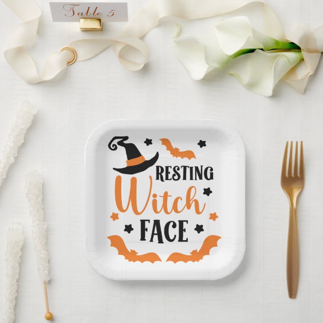 Resting Witch Face Halloween  Paper Plates (Wedding)