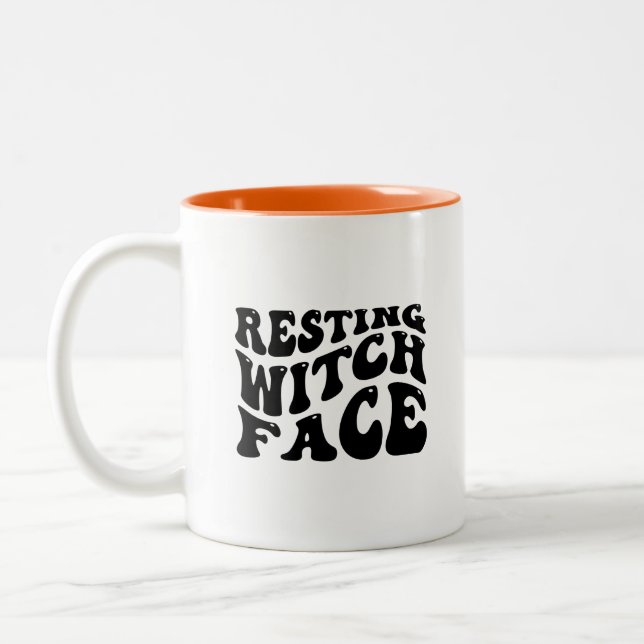 Resting Witch Face-Halloween-Spooky-Scary-Funny Two-Tone Coffee Mug (Left)