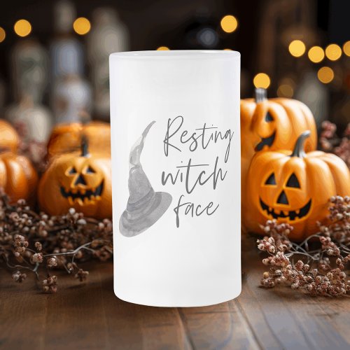 Resting Witch Face  Happy Halloween  Fun Quote  Frosted Glass Beer Mug