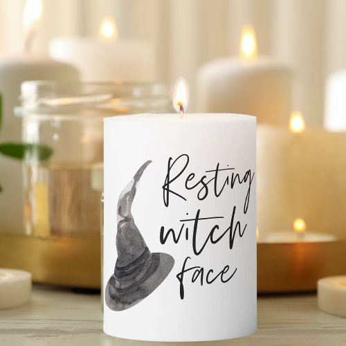 Resting Witch Face  Happy Halloween  Fun Quote  Pillar Candle