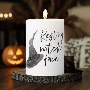 Resting Witch Face   Happy Halloween   Fun Quote   Pillar Candle