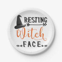 resting witch face paper plates