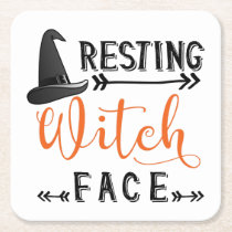 resting witch face square paper coaster