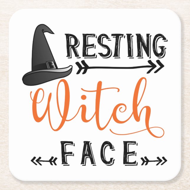 resting witch face square paper coaster (Front)