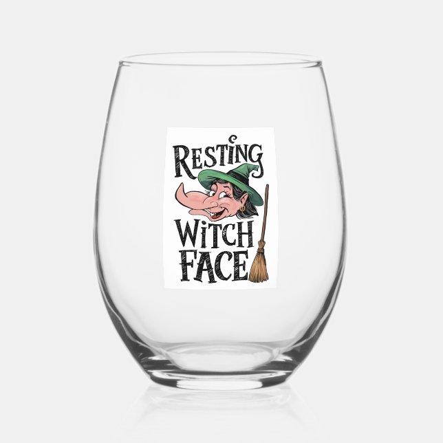 Resting Witch Face Stemless Wine Glass (Front)
