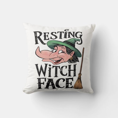 Resting Witch Face Throw Pillow