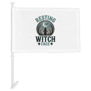 Resting Witch Face Vintage Halloween Design_1 Car Flag