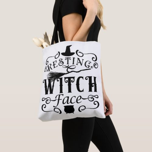 RESTING WITCH FACE Vintage Type Graphic Halloween Tote Bag