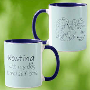 Resting with my dog mug self-care ice blue dogs