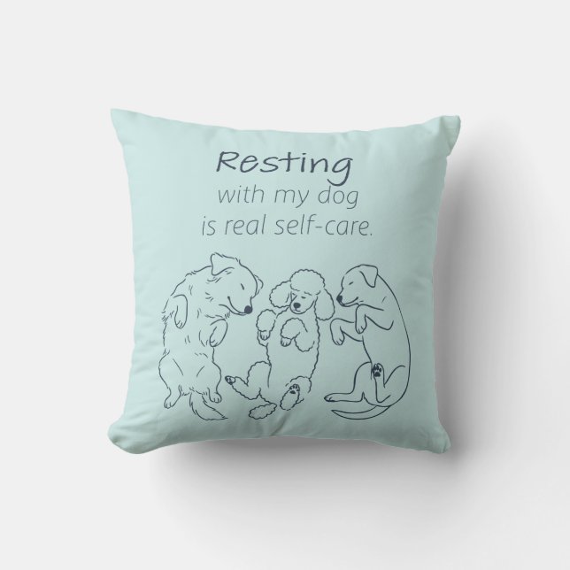 Resting With My Dog - Self-Care Ice Blue Throw Pillow (Front)