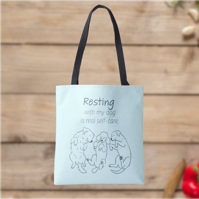 Resting with my dog tote bag self-care ice blue (Creator Uploaded)