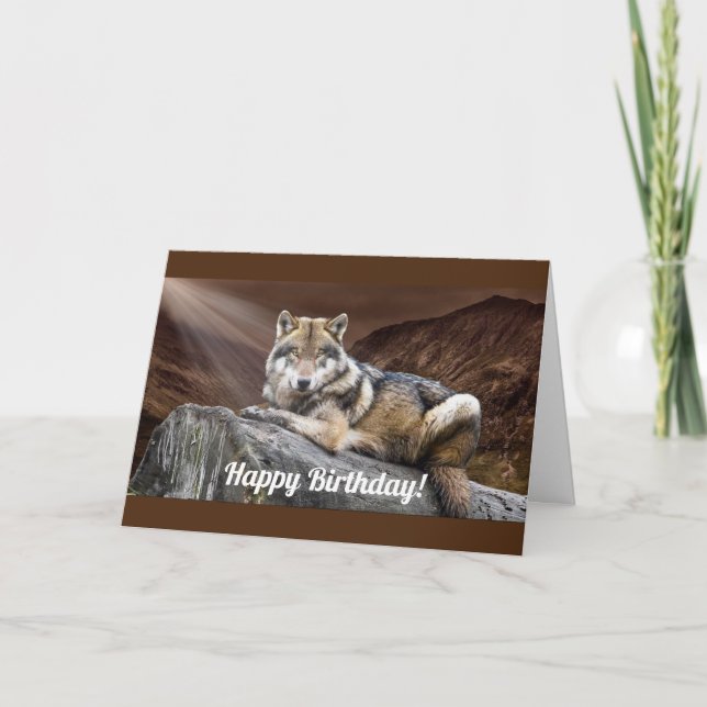 Resting Wolf Happy Birthday Card (Front)