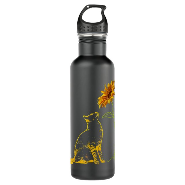 Resting Yellow Cat Under Sunflower  Stainless Steel Water Bottle (Front)