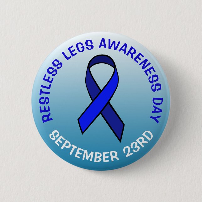 Restless Legs Awareness Day Blue Ribbon Button (Front)