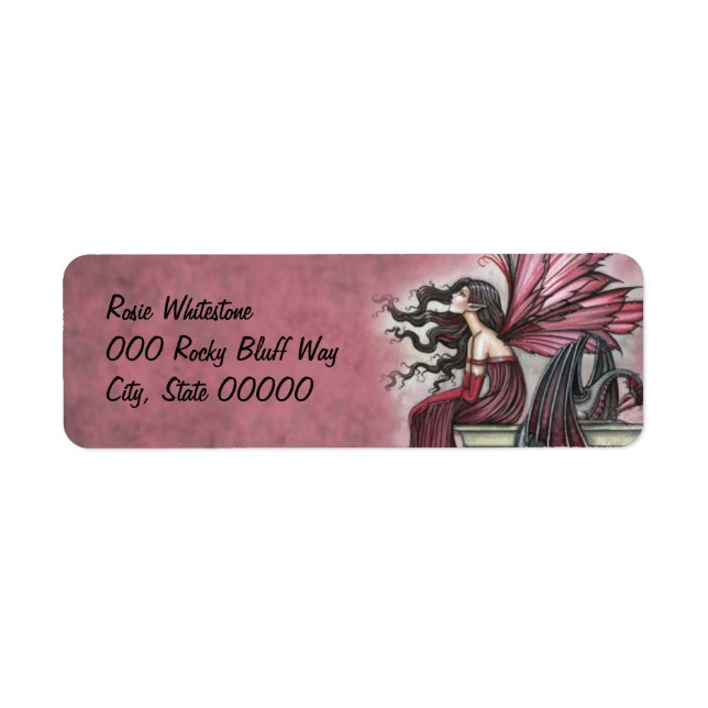 Restless Ruby Fairy and Dragon Fantasy Art Label (Front)