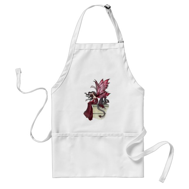 Restless Ruby Gothic Red Fairy and Dragon Adult Apron (Front)