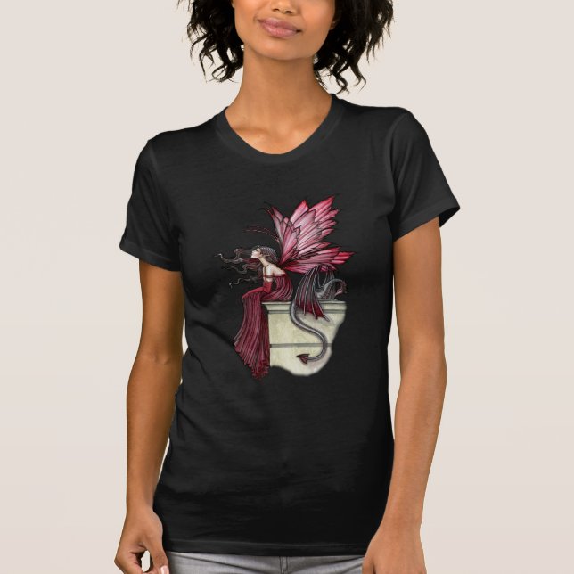 Restless Ruby Gothic Red Fairy and Dragon T-Shirt (Front)
