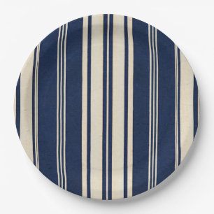 Restoration Ivory Navy Blue Vintage Weave Look Paper Plates