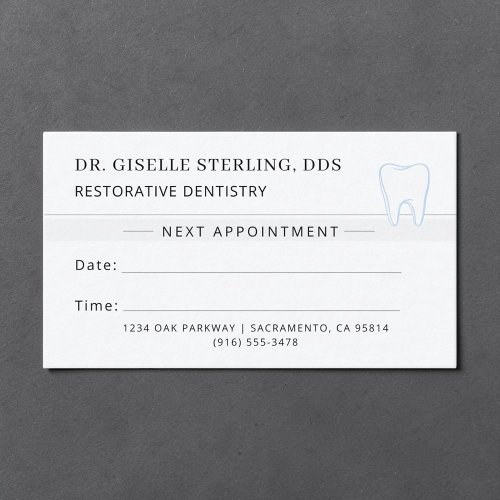 Restorative Dentistry Tooth Appointment Card