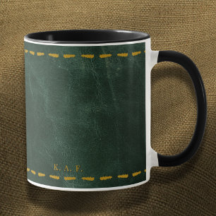 Restorative Forest Green Stitched Leather-Look Mug